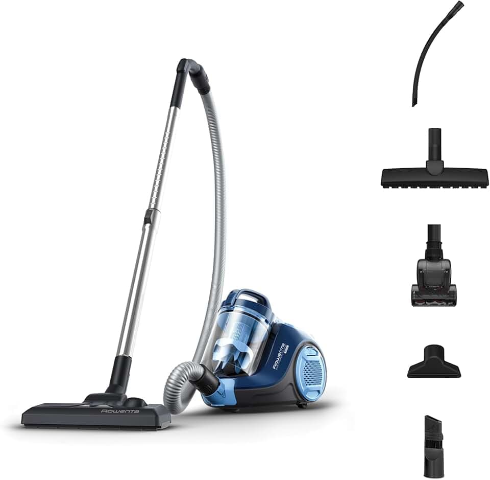 Rowenta - Swift Power Cyclonic Aspirateur sans Sac Compact - Bleu | Aspirateur animaux haute performance - Technologie cyclonique - Filtration 99.98% - Accessoires complets pour sols et meubles