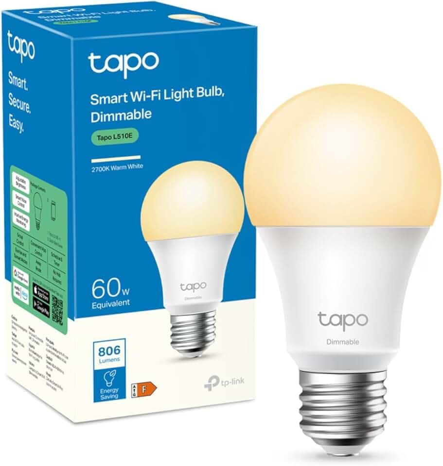 Tapo Ampoule Connectée WiFi, Ampoule LED E27 Blanc Chaud 2700K, Dimmable 8.7W 806Lm, Compatible avec Alexa et Google Home, Commande Vocale, Economie d'énergie, L510E