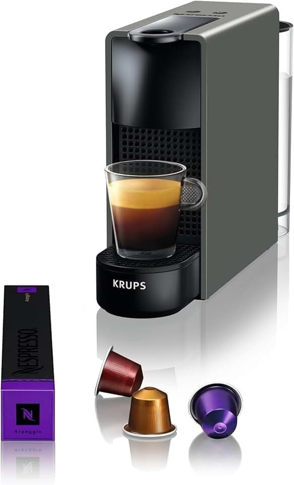 Nespresso Krups Machine à Café Essenza Mini Gris Intense, 19 Bars + Kit de Bienvenue, Design Compact, Expresso et Lungo, Arrêt Automatique, YY2911FD