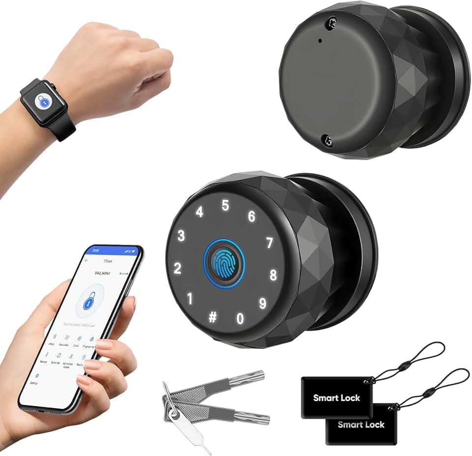 Serrure Intelligente, Poignée de Porte Intelligente avec Empreinte Digitale, Clavier, Contrôle par Application, Accès sans Clé pour Chambres, Garage, Bureau, Appartements, Compatible avec Apple Watch
