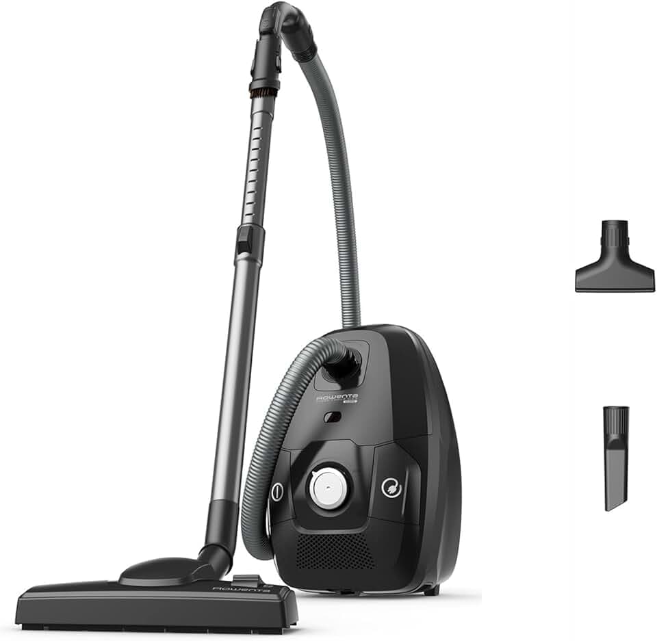 Rowenta - Green Force Max Silence Aspirateur avec Sac et Alu - Noir | Aspirateur silencieux et puissant - Filtration HEPA 99.98% - Rayon d'action 12m - Sac Hygiène+ pour un air purifié