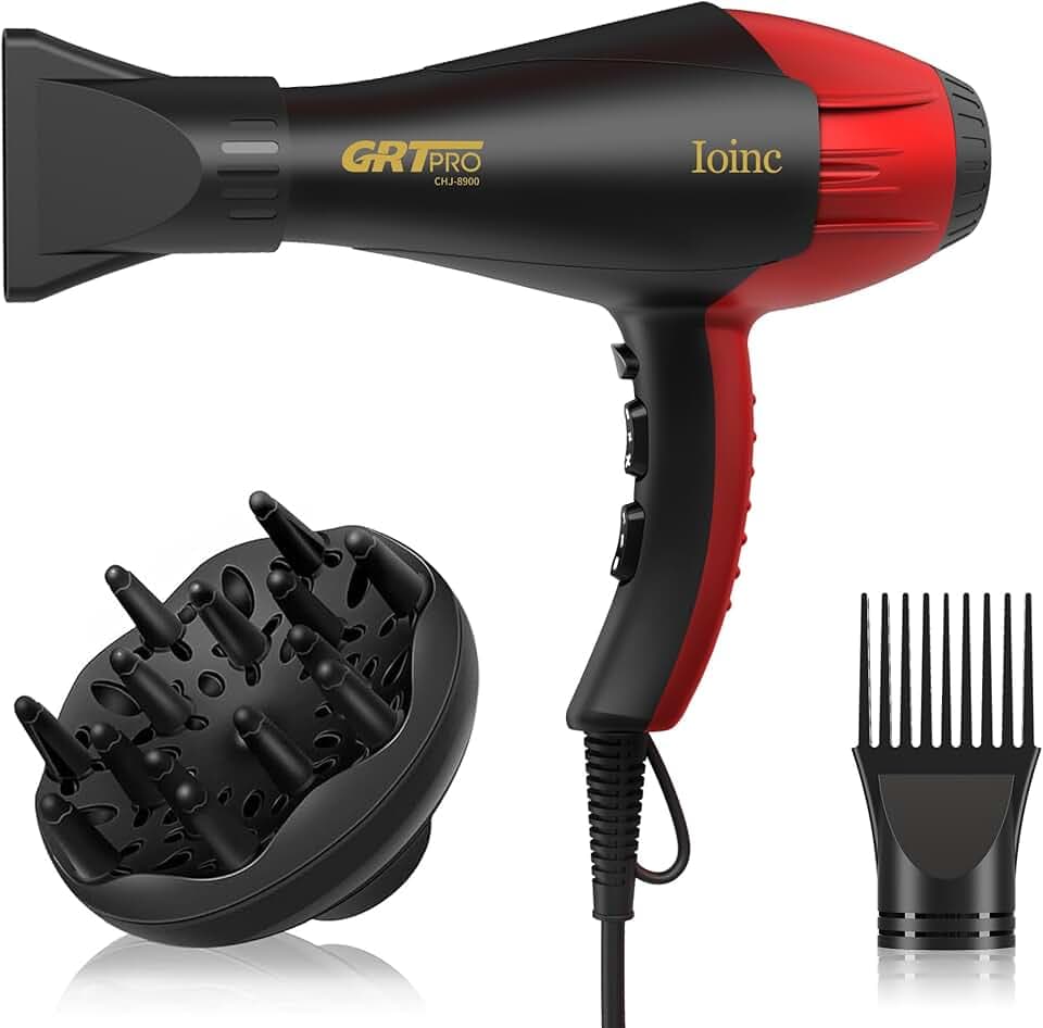 Sèche Cheveux Professionnel Ionique 2400W AC-Motor Seche Cheveux avec Diffuseur 40 Millions D'ions Négatifs Les Salon de Coiffure Maison, 3 Températures et 2 Vitesses Séchage Rapide (noir)