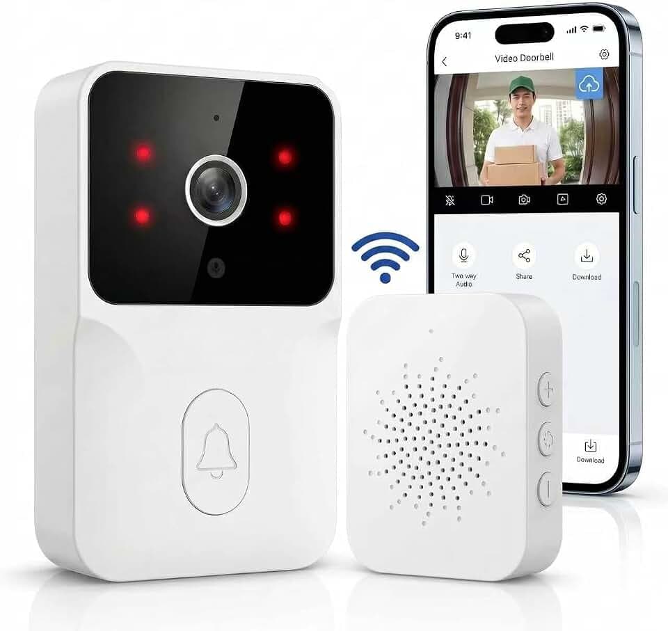 Générique Sonnette sans Fil Extérieure Étanche,Sonnette Vidéo sans Fil avec Caméra,1080P Surveillance WiFi de Vision Nocturne HD,Audio Bidirectionnel, Alertes de Détection Humaine -jlt0115