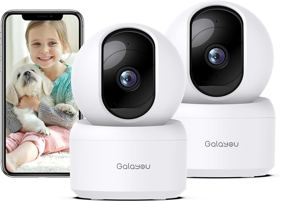 GALAYOU 2K(3MP) Camera Surveillance WiFi Intérieure - Caméra Interieur Maison 360°, Détection Humaine AI, Suivi Intelligent pour Bebe/Chien/Chat/Animaux, Alerte Instantanée G2 (Lot de 2)