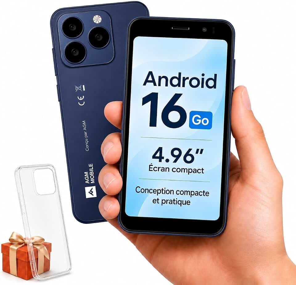 AGM Note N2 Smartphone pour Ado Android 16 go,Mini Téléphone Écran 4,96" | Compatible WhatsApp｜Double SIM｜3 Go + 32 Go ROM｜3000 mAh｜IP54｜GPS｜Telephone Portable Pas Cher