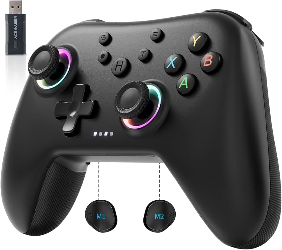 AceGamer Aurora 2.4G Manette sans fil pour PC Windows/Switch 2/Switch/Steam/iOS/Android,Manette de jeu avec joystick à effet Hall, Bouton arrière programmable, Actionneur à résonance linéaire, Noir