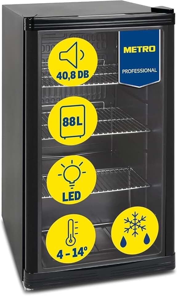 METRO Professional Réfrigérateur à boissons GPC1088, métal/verre, 43 x 49 x 83 cm, 88 L, réfrigération statique, noir