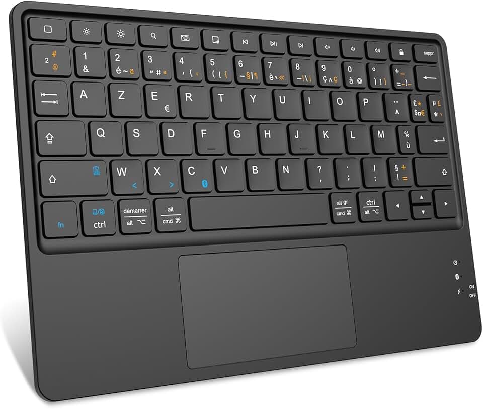 FINTIE Clavier sans Fil 10 Pouces - [Pavé Tactile] Léger Ultra-Fin, Clavier Bluetooth AZERTY Français pour iPad, Android Tablette Samsung, Xiaomi/Redmi Pad, Huawei etc, Noir