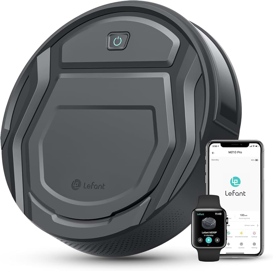 Lefant M210P Aspirateur Robot Aspirateur 2200 Pa 120 Min Ultra Plat 7,8 cm sans Enchevêtrement Mode Tapis Contrôle par Wi-FI/App/Alexa/Google pour Sols Durs, Poils d'animaux et Moquettes, Gris