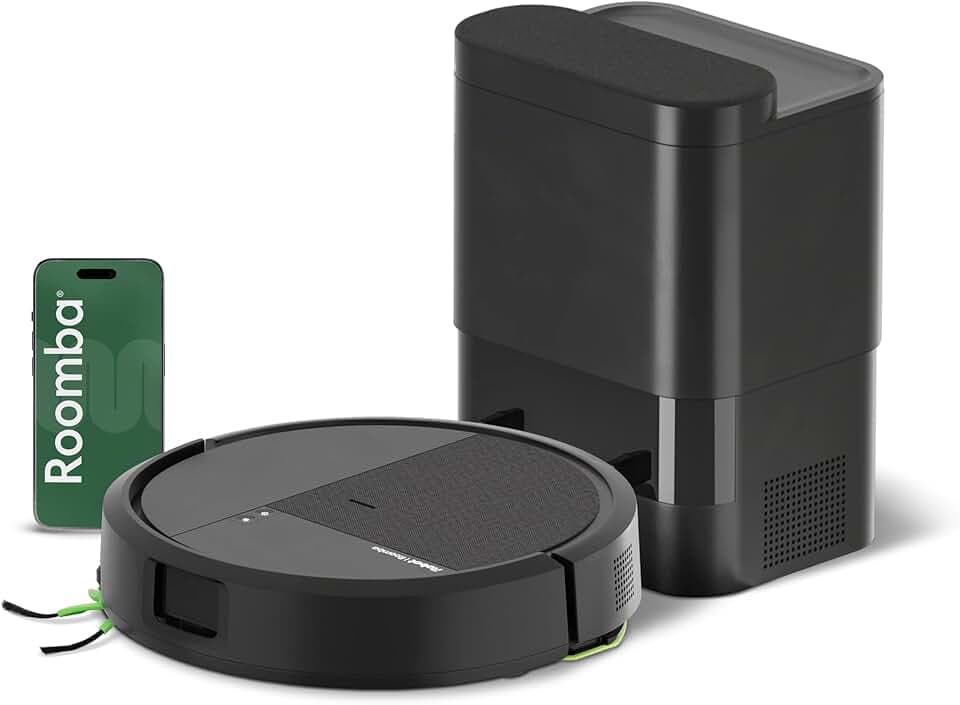 iRobot Roomba 115 Combo+Base AutoEmpty - Robot Aspirateur Laveur 2en1 - Puissance d'Aspiration 15KPa - Brosse latérale étendue - Lingette de Lavage déportée - Navigation LiDAR - Noir