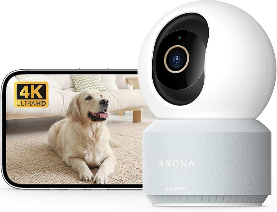 Anona 4K(8MP) Caméra Surveillance WiFi Intérieur, 360° Suivi Auto, Sécurité Bébé/Chien/Animaux avec App, WiFi 6 Bi-Bande 2,4/5GHz, Détection IA Humaine/Pleurs, Mode Privé, Audio 2-Voies, Lot de 1 Certifié ClimatePartner