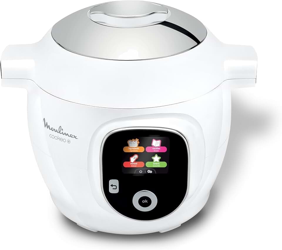 Moulinex, Cookeo Multicuiseur intelligent 6L, 80 recettes intégrées, Cuisson sans surveillance, Ecran intuitif, Guide de cuisson, Application MyMoulinex, 1600W, Blanc, 15 ans réparabilité CE854110