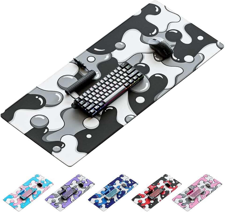Kraken Keyboards Drip XXL Tapis de Souris Bureau de Jeu Noir et Blanc – Professionnel – 91,4 x 40,6 cm d'épaisseur – étendu (furtif)