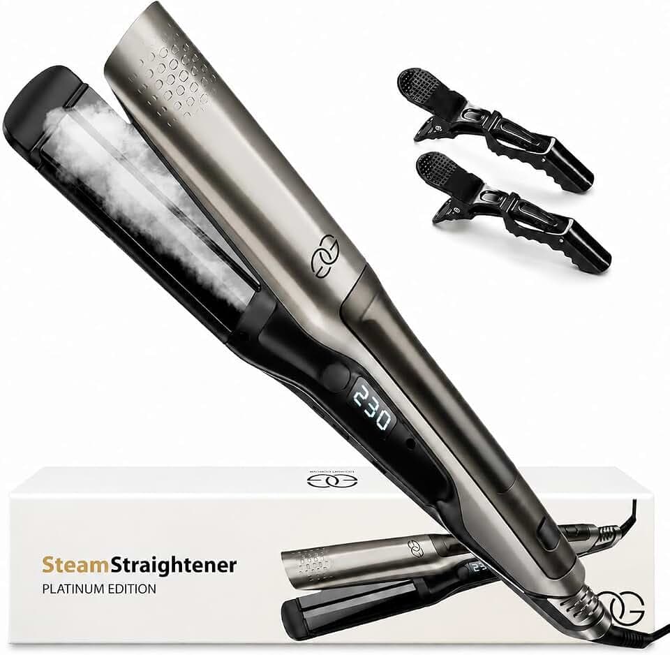 Lisseur Cheveux Golden Goods Pro, Lisseur Vapeur puissante, Fer a Boucler 10 réglages de température jusqu'à 230ºC, Tous types de cheveux Céramique et ionique, Lisseur Cheveux