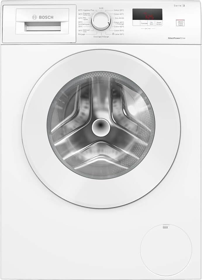 Bosch WGE02406FR Série 2 - Lave-linge, pose-libre, Option Speed Perfect | Blanc, 7 kg, 1400 trs/min, SilentPowerDrive, Active Water Plus, Fonction Rajout de linge, Classe énergétique A Étiquetage Énergétique