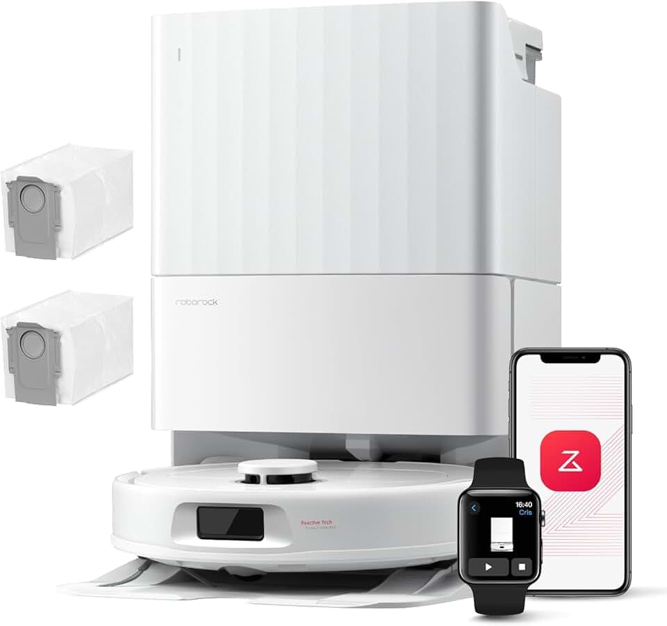 roborock QV 35A Set Aspirateur Robot Laveur, 8000Pa, Anti-enchevêtrement | Station Multifonctionnelle, Serpillière Rotative 200 TR/Min & Relevable 10mm, Évitement d'obstacles, Cartographie