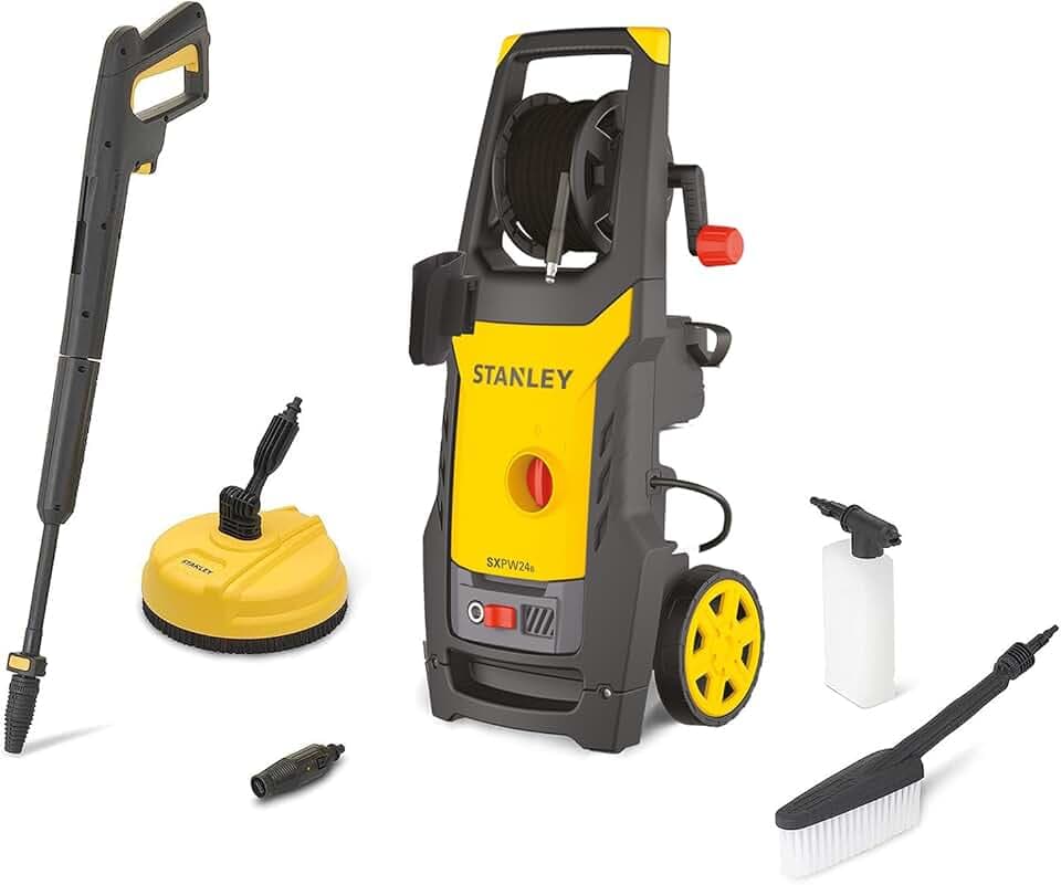 Stanley SXPW19BX Nettoyeur Haute Pression pour Surfaces Extérieures et Autos avec Nettoyeur de Surfaces et Brosse Fixe (1900 W, 150 Bar, 440 l/h)