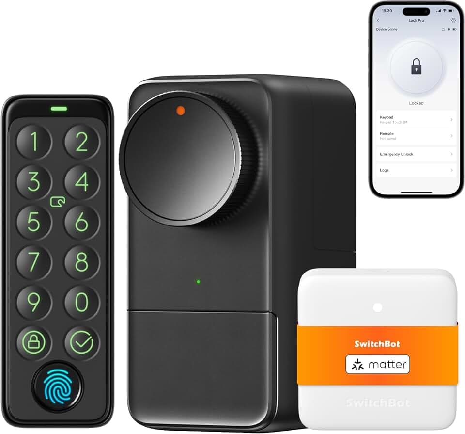 SwitchBot Lock Pro WiFi avec Clavier Tactile, Serrure Électronique Bluetooth, Étanchéité IP65, S'adapte à Votre Cylindre Existant, Compatible avec Matter, Alexa et Google