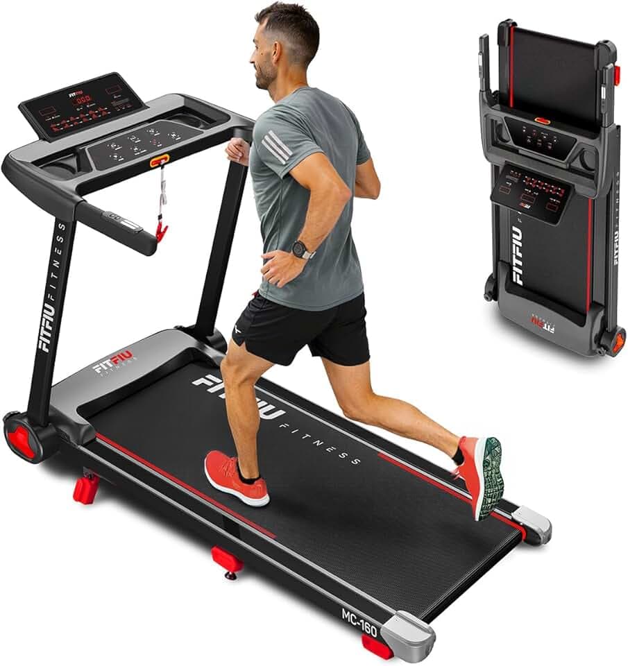 Tapis de Course Pliable avec Inclinaison 9% FITFIU Fitness 4 en 1 Vitesse Réglable 14 km/h avec Affichage LCD Connectivité APP et Fréquence Cardiaque 360º Tablet Holder Walking Pad Compact MC-160