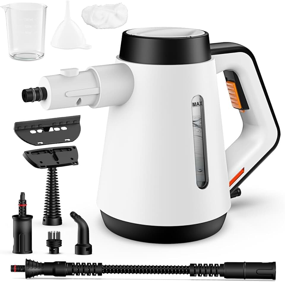 Fippesax Nettoyeur à vapeur portatif,Chauffage instantané 15S,Nettoyeur à vapeur multipurpose pressurisé 400ml avec 9pcs Accessoires (blanc)