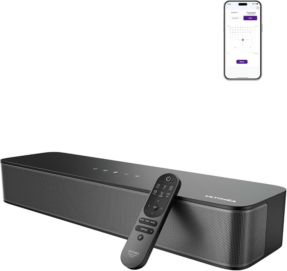 ULTIMEA 2.1ch Barre de Son TV Tout-en-Un, Puissance Crête 132W, Caisson de Basses Intégré, Barre de Son PC/Jeux, App Contrôle, 16 Pouces Haut-parleurs, BT 5.4, Opt/AUX/Montage Mural, Poseidon M20 Pro