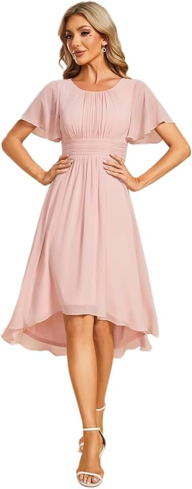 Ever-Pretty Robe de Cocktail Soirée Femme Col Rond Manches Courtes Mousseline EG02053
