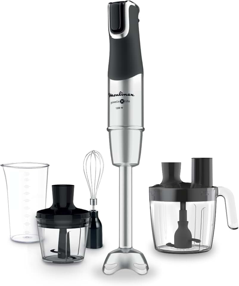 Moulinex - Mixeur Plongeant InfinyForce Pro avec Kit Accessoires - 1200w | Mixeur plongeant 1200 W - Technologie brevetée Powelix Life - Mini hachoir - Fouet - Variateur de vitesse - Nettoyage facile