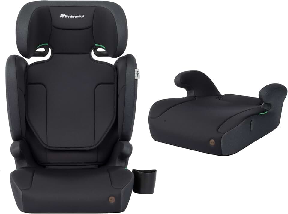 Bebeconfort Ride 2-in-1 i-Safe, Rehausseur Siège-auto Enfant, 3,5-12 ans (100-150 cm), Rehausseur Ceinturé, Dossier Amovible, Léger (3,4 kg), 11 Positions D'appui-tête, Porte-gobelet, Full Black