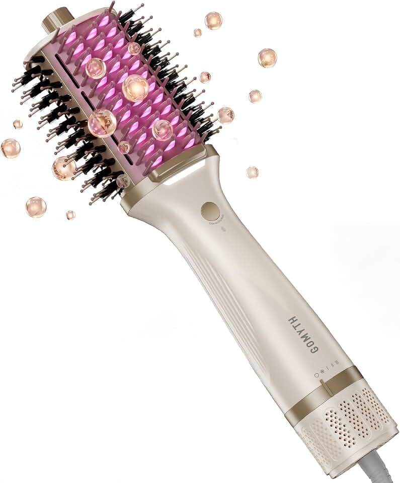 Brosse Soufflante 5-en-1 avec Peigne Chauffant | Brosse Chauffante, Cheveux Humides & Secs | Cheveux bouclés et rebelles | Séchage 2x Plus Rapide | Lisse & Anti-Frisottis