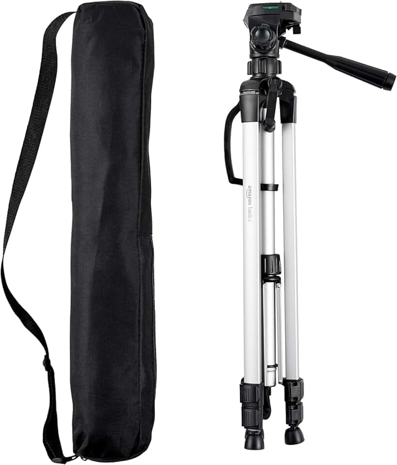 Amazon Basics Trépied 152,0cm pour Appareil Photo Reflex Numérique, Léger, avec Sac, Hauteur Réglable, Noir