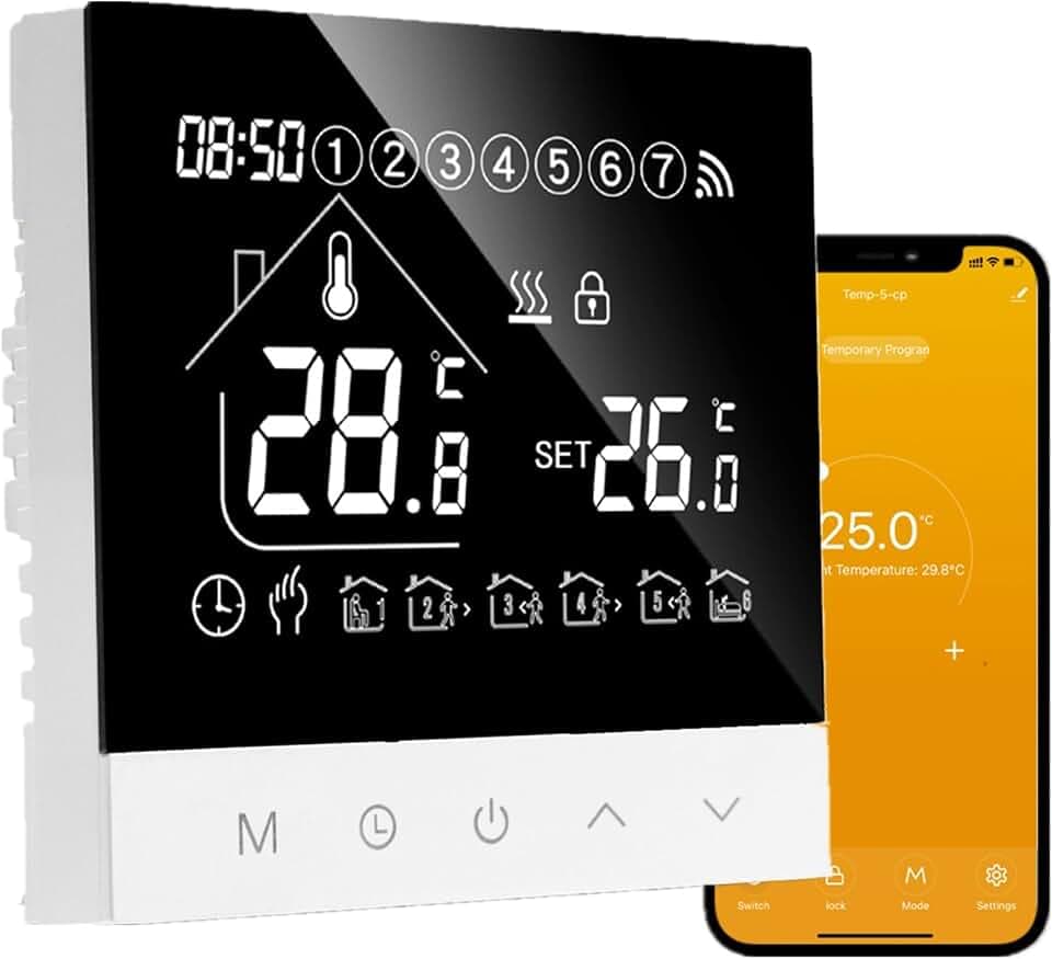 WiFi Thermostat Connecté Chaudiere Gaz Programmable Thermostats d'ambiance | Tuya Thermostat Chauffage de Chaudière à Gaz Intelligent,avec LCD Numérique Tactile Compatible avec Alexa/Google Home,3A