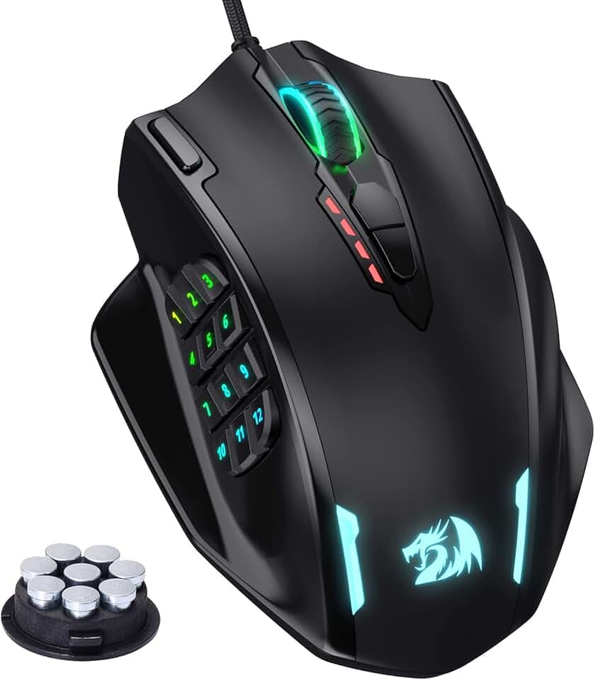 Redragon M908 Impact RGB LED Souris MMO avec Boutons latéraux, Souris de Jeu Optique Filaire avec 12 400 DPI, Haute précision, 20 Boutons de Souris programmables