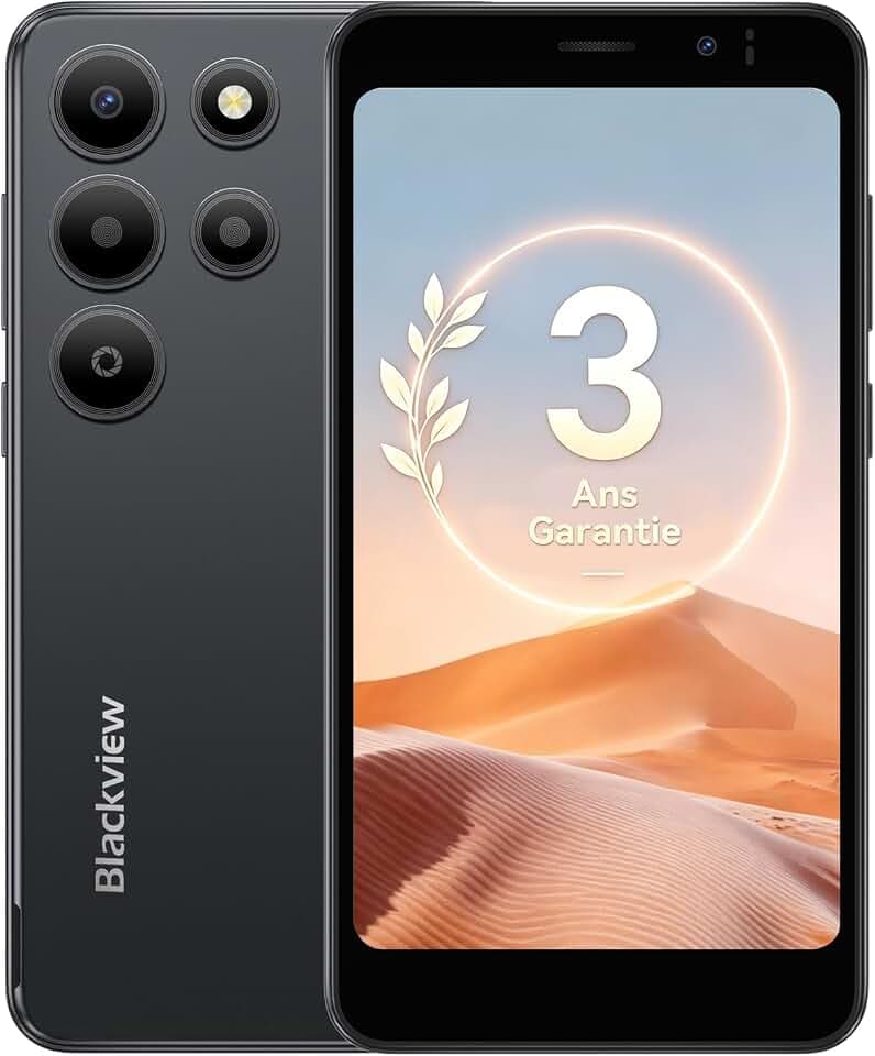 Blackview Wave 2C Telephone Portable Android 16 Smartphone Pas Cher, 5" HD+ IPS Smartphone, 12Go+32Go/ext 2To, 4G Double SIM/Déverrouillage Facial/GPS – Noir Shadow