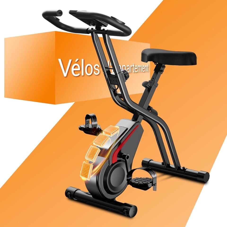 UMAY Velo d appartement pliable, 5-en-1 Velo appartement pliable, équipé d'une résistance silencieuse à 16 niveaux. Vélos d'appartement avec surveillance de la fréquence cardiaque et écran LED