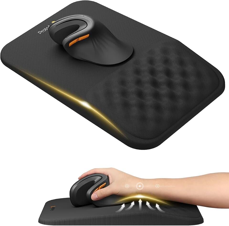 ProtoArc MP50 Tapis de Souris Ergonomique Repose-Poignet Mousse Mémoire | Angle 8°, Surface Lycra, Base PU Antidérapante, 30 × 20 × 4 cm, pour Ordinateur, Portable, Bureau, Noir Certifié ClimatePartner