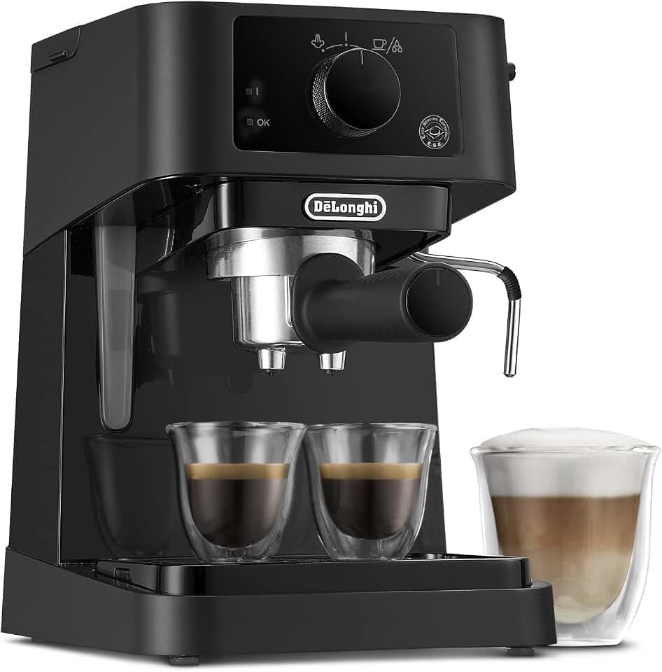 De'Longhi Stilosa - Machine à Espresso Manuelle avec Mousseur à Lait Manuel | Machine à Café Compacte, Expresso et Cappuccino, Café Moulu ou Dosettes ESE, Réservoir 1 L, Chaudière Inox, Noir, EC235.BK