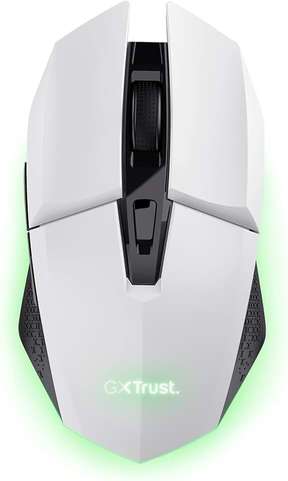 GXTrust 1108W Vylax Souris Gamer sans Fil Rechargeable, 80 Heures d'autonomie, 800-4800 DPI, Éclairage LED Multicolore, Récepteur USB Stockable, 6 Boutons, Souris Gaming pour PC Ordinateur, Blanc