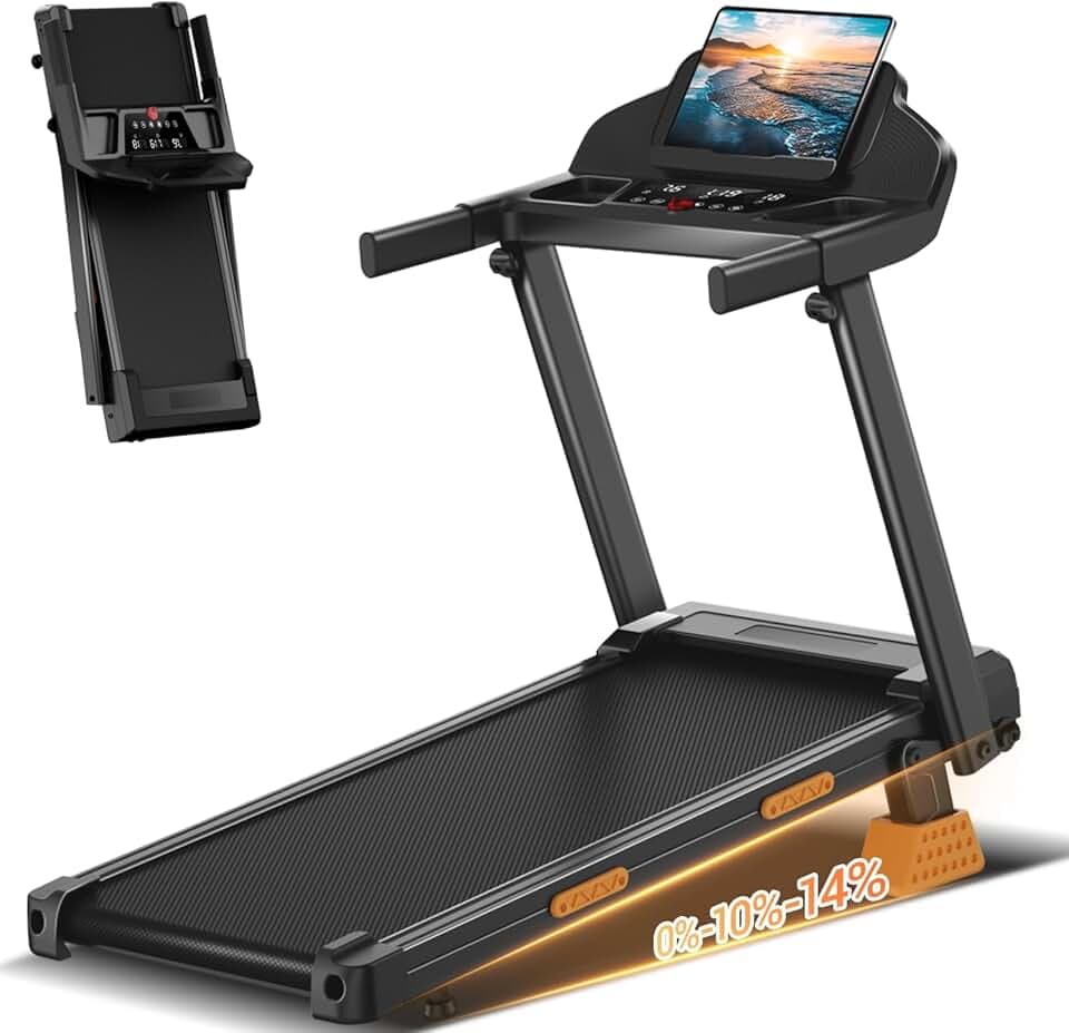 CURSOR Tapis de Course Pliable Inclinable 15%,Tapis de Marche Inclinable 12KM/H,Treadmill Home avec Moteur 3,0CV et Affichage LED, Charge Max. 136KG
