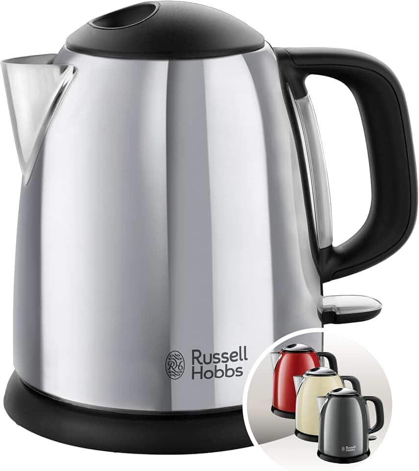 Russell Hobbs Bouilloire Electrique [Compacte] Victory (1 L, 2400W, Design Acier Brillant, Ebullition Rapide, Niveau d'eau Visible, Marqueurs 1/2/3 tasses, Filtre Anticalcaire amovible) 24990-70