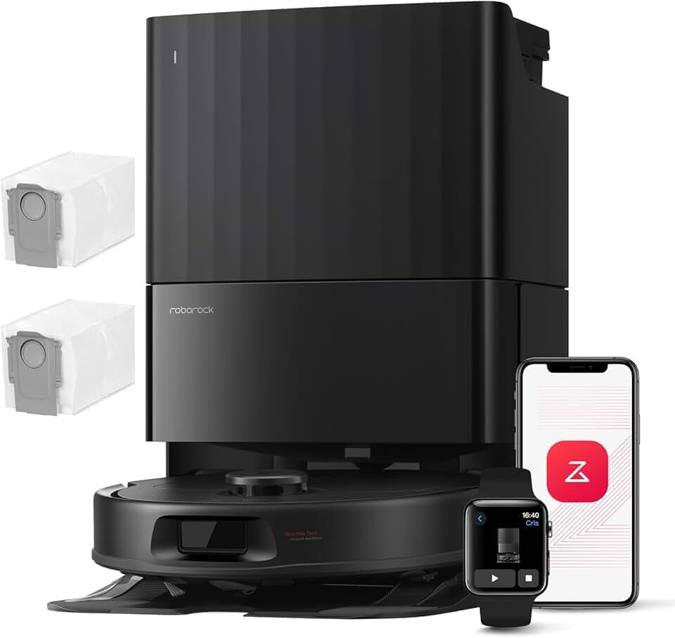 roborock QV 35A Set Aspirateur Robot Laveur, 8000Pa HyperForce, Station Multifonctionnelle, Serpillière Rotative 200 TR/Min & Relevable 10mm, Anti-enchevêtrement, Évitement d'obstacles, Cartographie