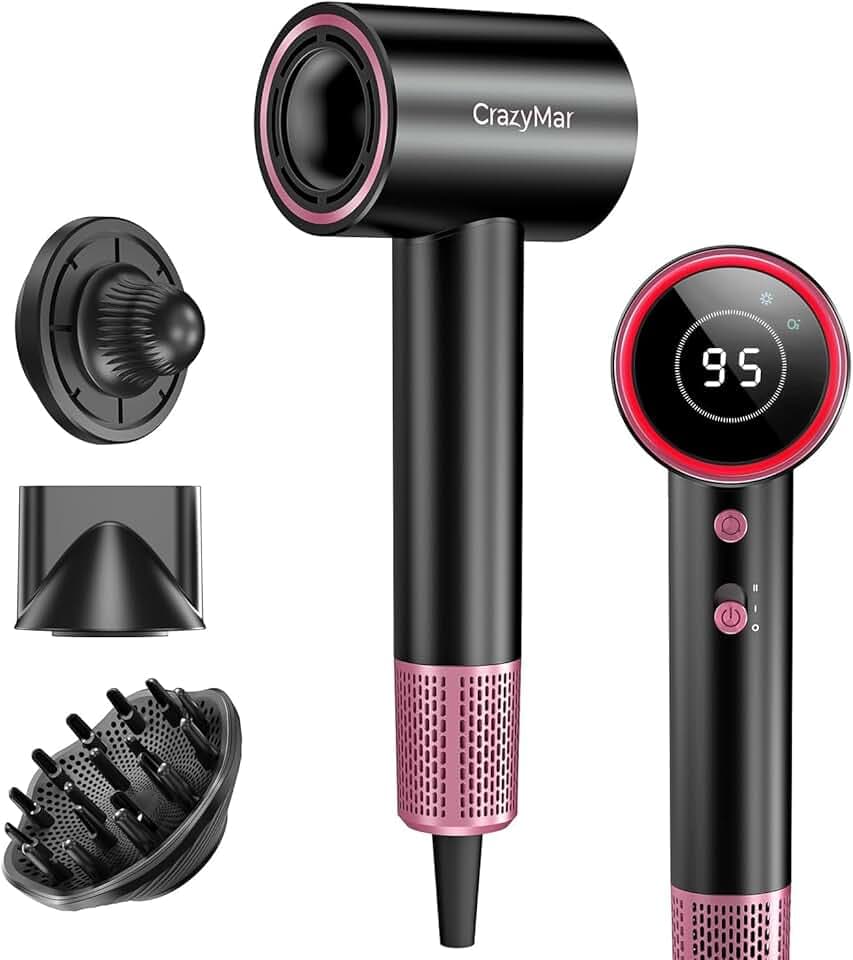 Seche Cheveux Ionique,180 000 tr/min Sèche Cheveux Professionnel–Séchage 5X Plus Rapide,Léger & Compact,4 Température,Protection Contre la Surchauffe et Faible Bruit (Noir)
