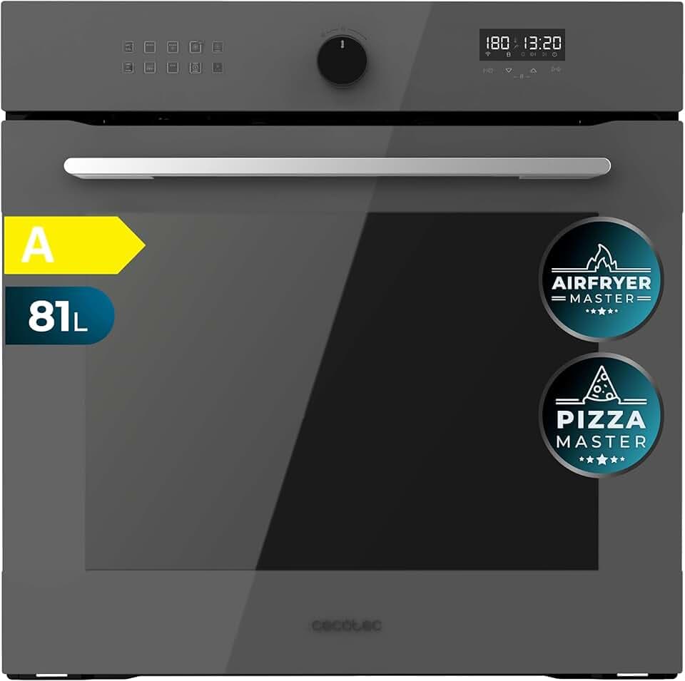 Cecotec Four Encastrable Multifonction 60 cm Bolero Hexa AF316000 Glass Grey A. 3400W, 81L, 11 Fonctions avec Airfryer Master, Pizza Master, Steam Asisst, Steam EasyClean, Cuisson 3D, Décongélation