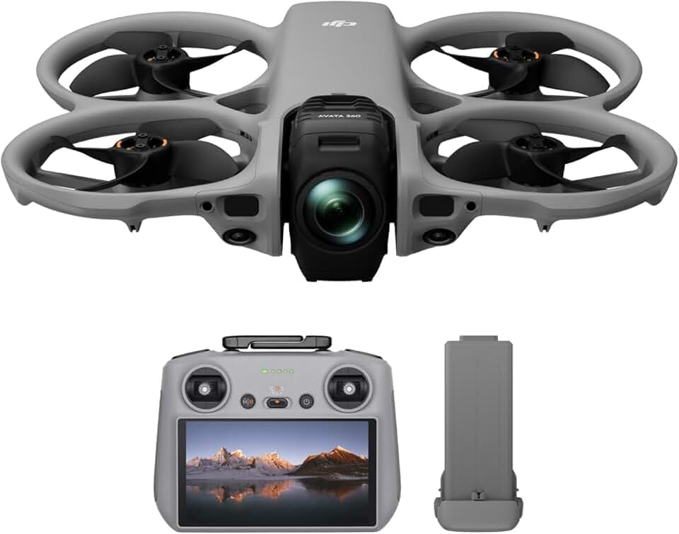 DJI Avata 360 (RC 2), drone avec imagerie 360° 8K de 1 pouce pour FPV et prises de vue aériennes, drone caméra 360° avec protection d’hélices. Comprend RC 2 avec écran intégré pour un contrôle précis.