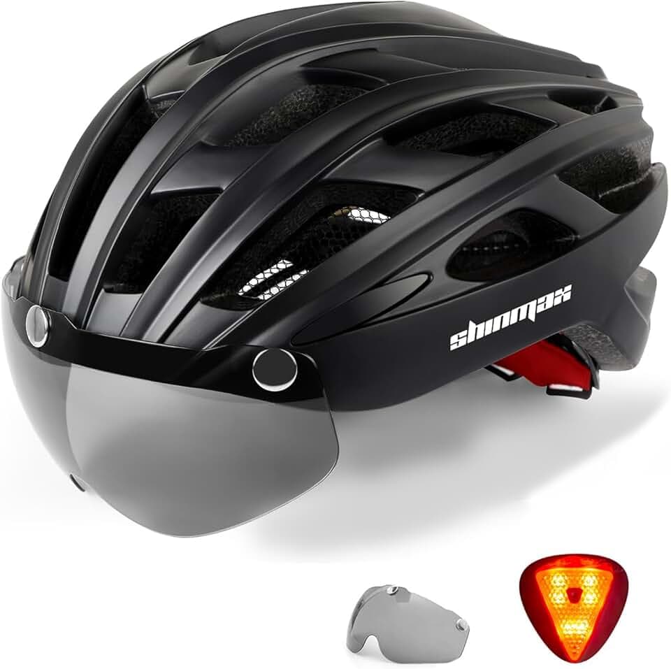 Shinmax Casque de Vélo avec Éclairage LED, Sécurité Magnétique, Écran Amovible, Visière à roulettes pour Ski, Snowboard - Homme Femme NR-096