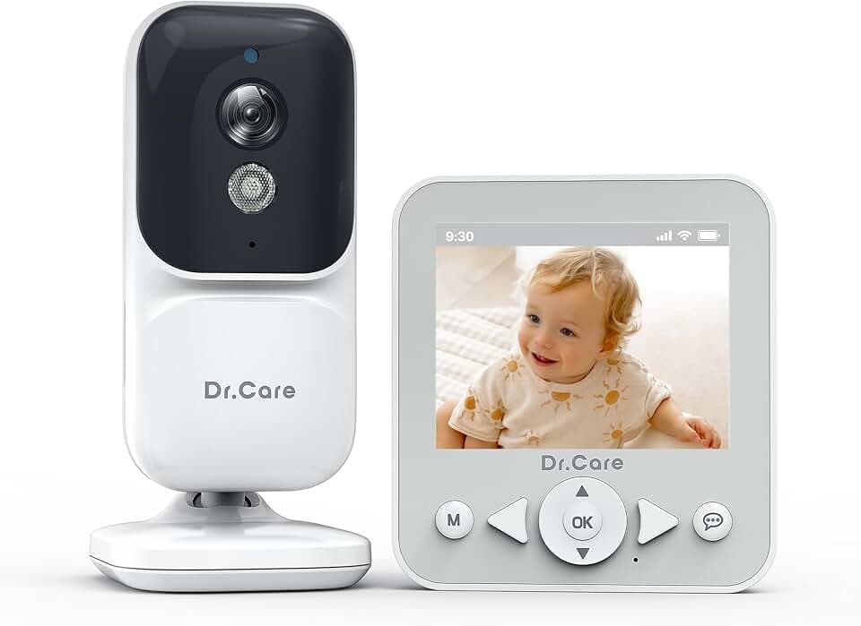 Dr.Care Babyphone Camera sans WiFi, 2,8", vidéo en Boucle, VOX, Portée 300m | Surv. temp., vision nocturne, audio bidir., écran partagé, berceuses, minuteur repas, supporte 4 caméras & SD jusqu’à 128Go