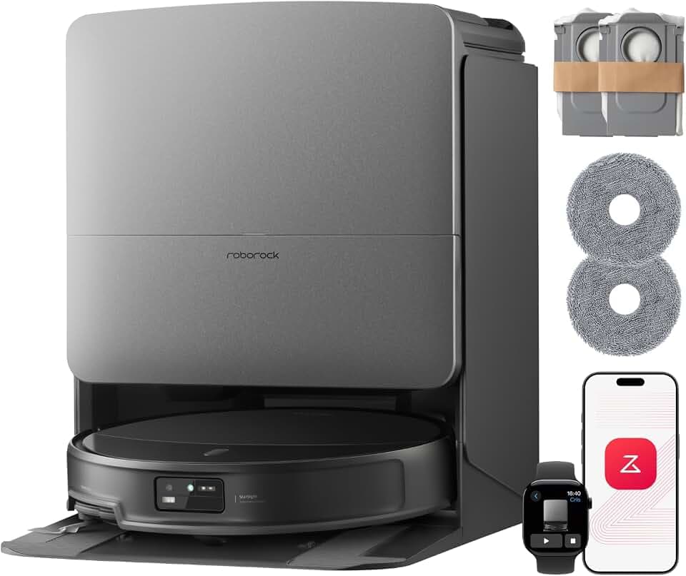 roborock Saros 20 Set Robot Aspirateur Laveur, Châssis AdaptiLift 3.0 | 36000Pa, Autonome StarSight 2.0, Double Anti-enchevêtrements, Technologie FlexiArm, Nouv. Station RockDock, Ultra-mince Certifié ClimatePartner