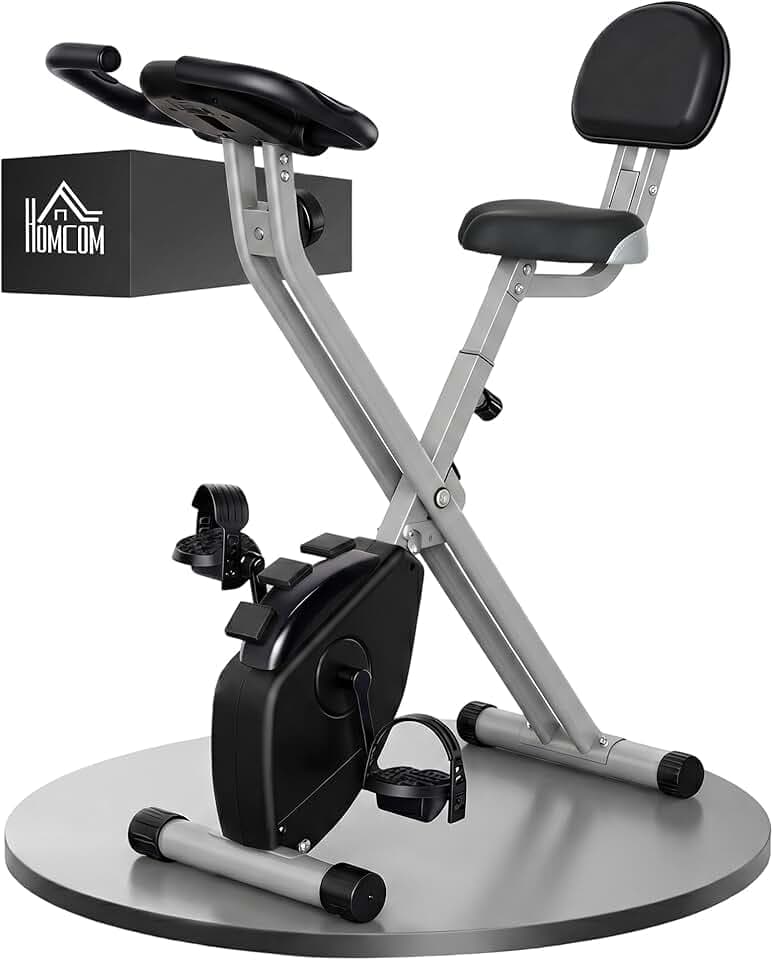 HOMCOM Vélo d'Appartement Pliable Magnétique Cardio-training - Sport Maison avec 8 Niveaux de Résistance et Roulettes - Silencieux Home Trainer avec Capteur de Pouls pour Fitness Homme et Femme