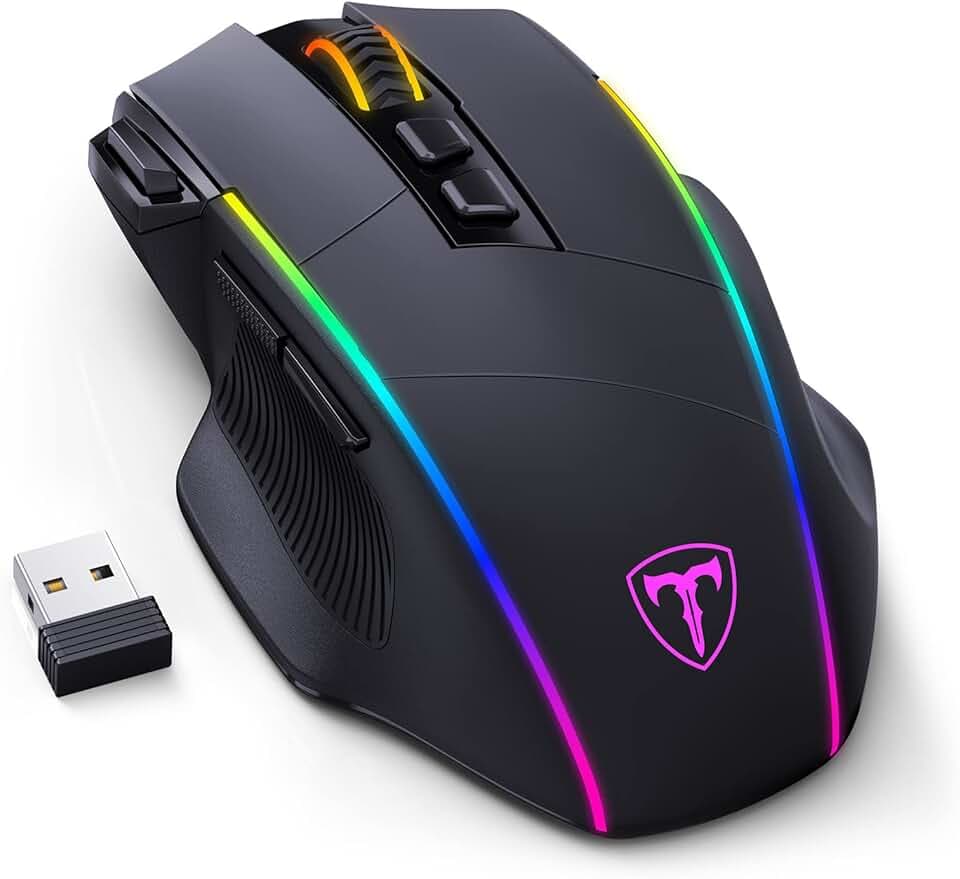 RisoPhy Souris Gamer sans Fil, Tri-Mode 2.4 G/USB-C/Bluetooth,10 000 PPP, RVB, Ergonomique, 8 Boutons Programmables,Souris Gaming de Rechargeable,PC/Mac - Noire