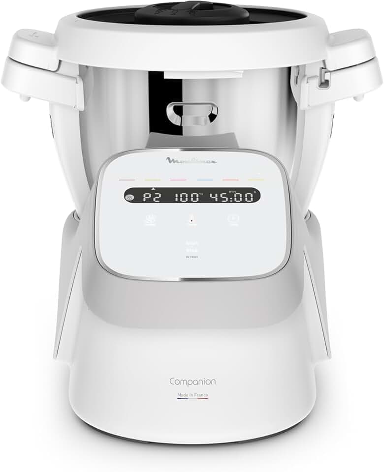 Moulinex Companion, Robot cuiseur, 14 fonctions, Cuve 3L, Capacité XL 10 personnes, Cuire, Mélanger, Hacher, Silencieux, Compatible lave-vaisselle, Fabriqué en France, Gris, HF8408F1