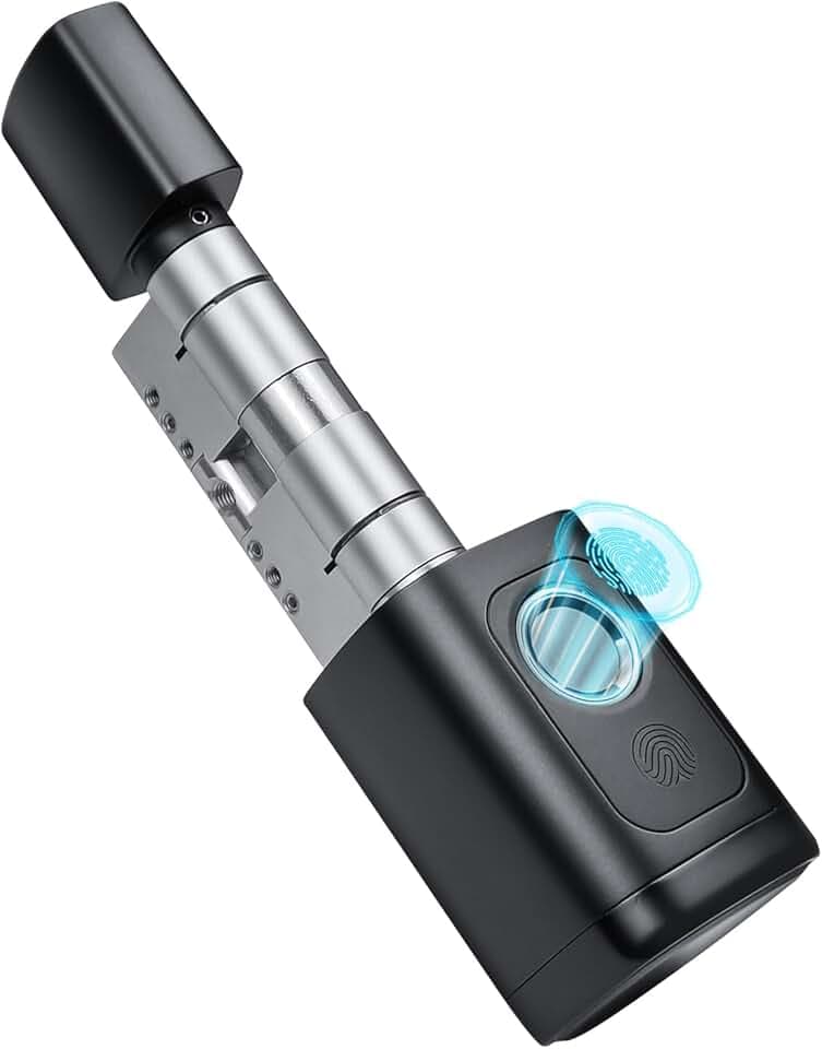 Serrure Connectée Réglable 60mm-90mm, Smart Lock avec Base de Données Européenne Indépendante, Serrure Electrique avec Empreinte Digitale, Mot de Passe, Application, Clé, Carte Clé Global Recycled Standard